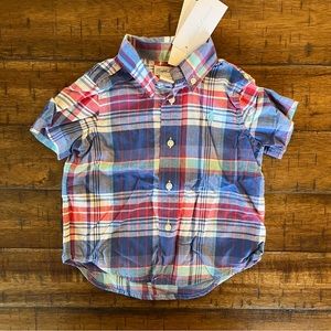 💥2/$20 NWT Ralph Lauren Button Down Short Sleeve Shirt - plaid, 12 months new